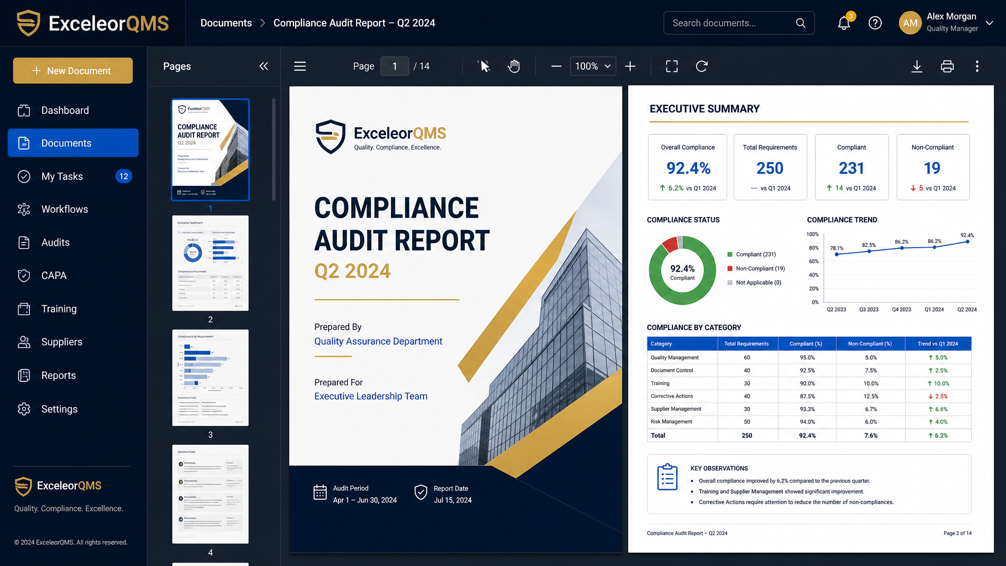 PDF Reports module interface showing generate branded executive compliance summary reports for ma